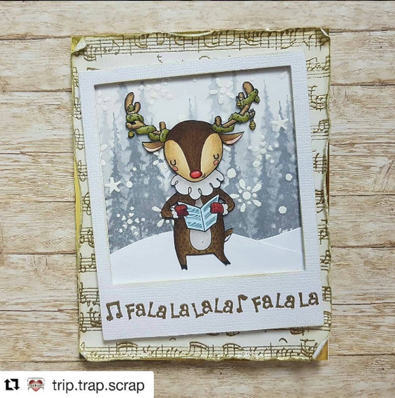 SINGING REINDEER. Christmas Digi stamp bundle. Scrap booking, card making, coloring page, Christmas crafts. image 2