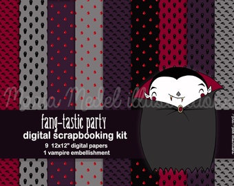 HALLOWEEN SCRAPBOOKING KIT- 9 digital papers and 1 embellishment. Instant download