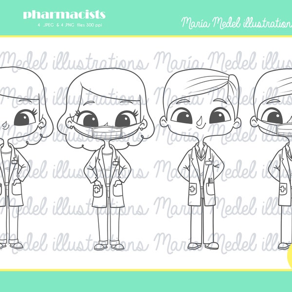 PHARMACISTS- digital stamp set for scrapbooking, cardmaking, kids crafts, quarantine crafts, thank you projects