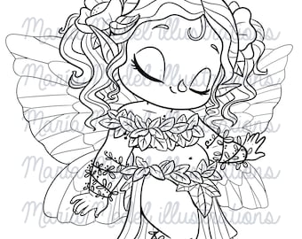 cute curvy fairy- digital stamp for scrapbooking, coloring page