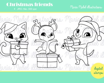 CHRISTMAS FRIENDS- cute digital stamp set for Christmas crafts