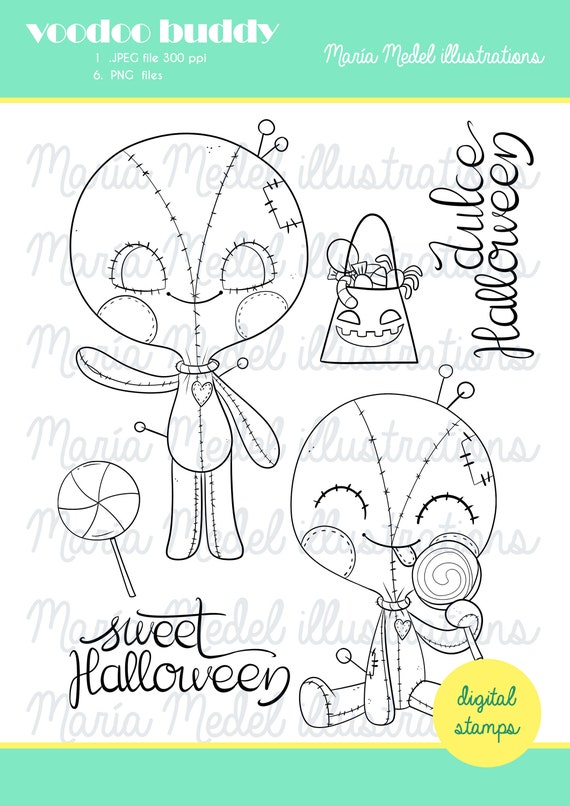 Voodoo Dolls Digital Stamp Set For Halloween Crafts Scrapbooking Cardmaking Coloring Pages