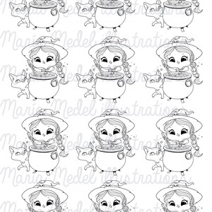 EL CALDERO witch digital stamp, Halloween digital stamp for scrapbooking, cardmaking image 2