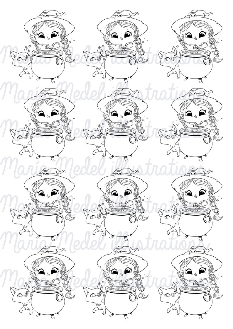 EL CALDERO witch digital stamp, Halloween digital stamp for scrapbooking, cardmaking image 2