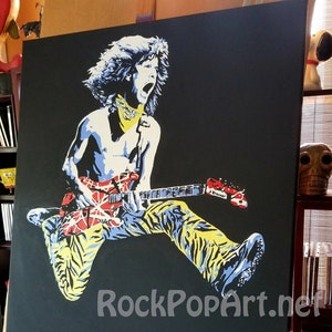 ORIGINAL &quot;Eddie Van Halen&quot; Pop Art Painting! 24&quot;x30&quot; portrait! Guitar God leaping through the air on the 1984 Tour! OUTSTANDING  VH Piece!