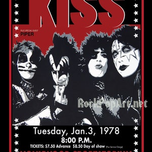 KISS 1975, 1977 & Alive II &#39;78 concert posters re-imagines the original in a Retro-vintage style authentic look! Gene, Paul, Ace, Peter