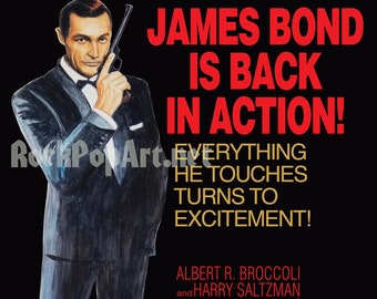 James Bond GOLDFINGER Movie Poster re-imagines the original posters! Retro-vintage style piece has that authentic look! 007 Sean Connery