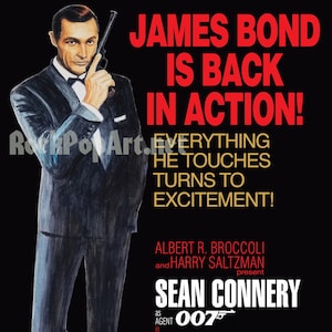 ¡James Bond GOLDFINGER Movie Poster reimagina los carteles originales! ¡La pieza de estilo retro-vintage tiene ese aspecto auténtico! 007 Sean Connery