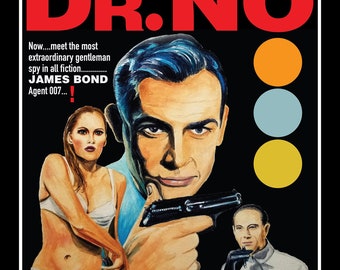 James Bond DR. NO Movie Poster re-imagines the original poster! Retro-vintage style piece! 007 Sean Connery AWESOME! 5 designs to choose!