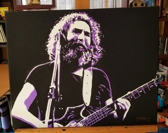 2 ORIGINAL JERRY GARCIA Pop Art Paintings! 1975 and 1980 Grateful Dead in concert portraits! Beautiful Dead Head Hippie Art!