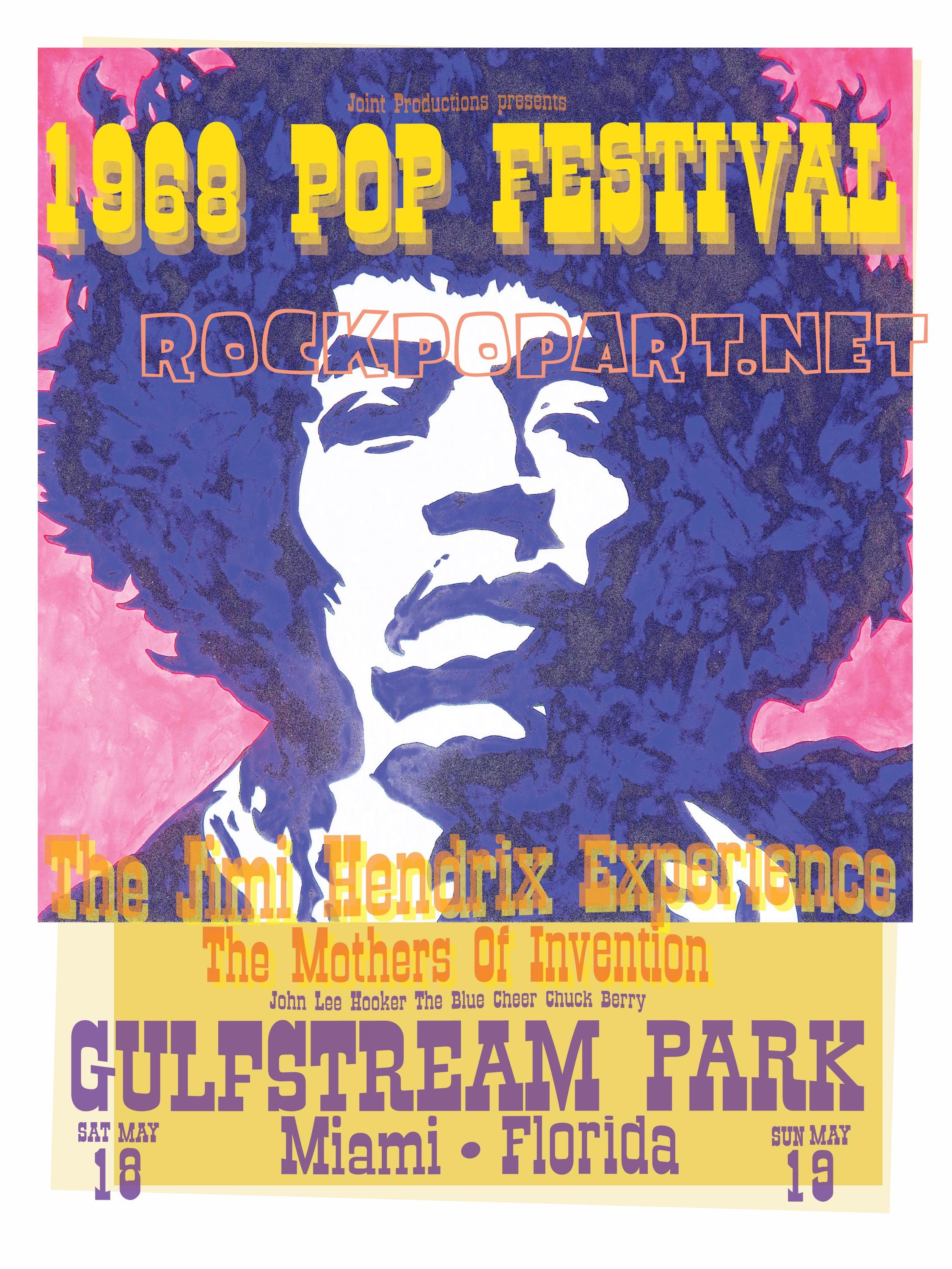 fromTOP exhibition　ポスター Jimi Hendrix 1968 Pop Festival Miami Framed Canvas Art, Retro