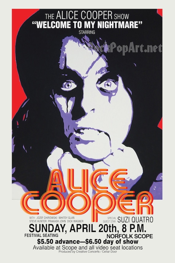 ALICE COOPER 1975 Welcome to My Nightmare Tour Concert Poster Re