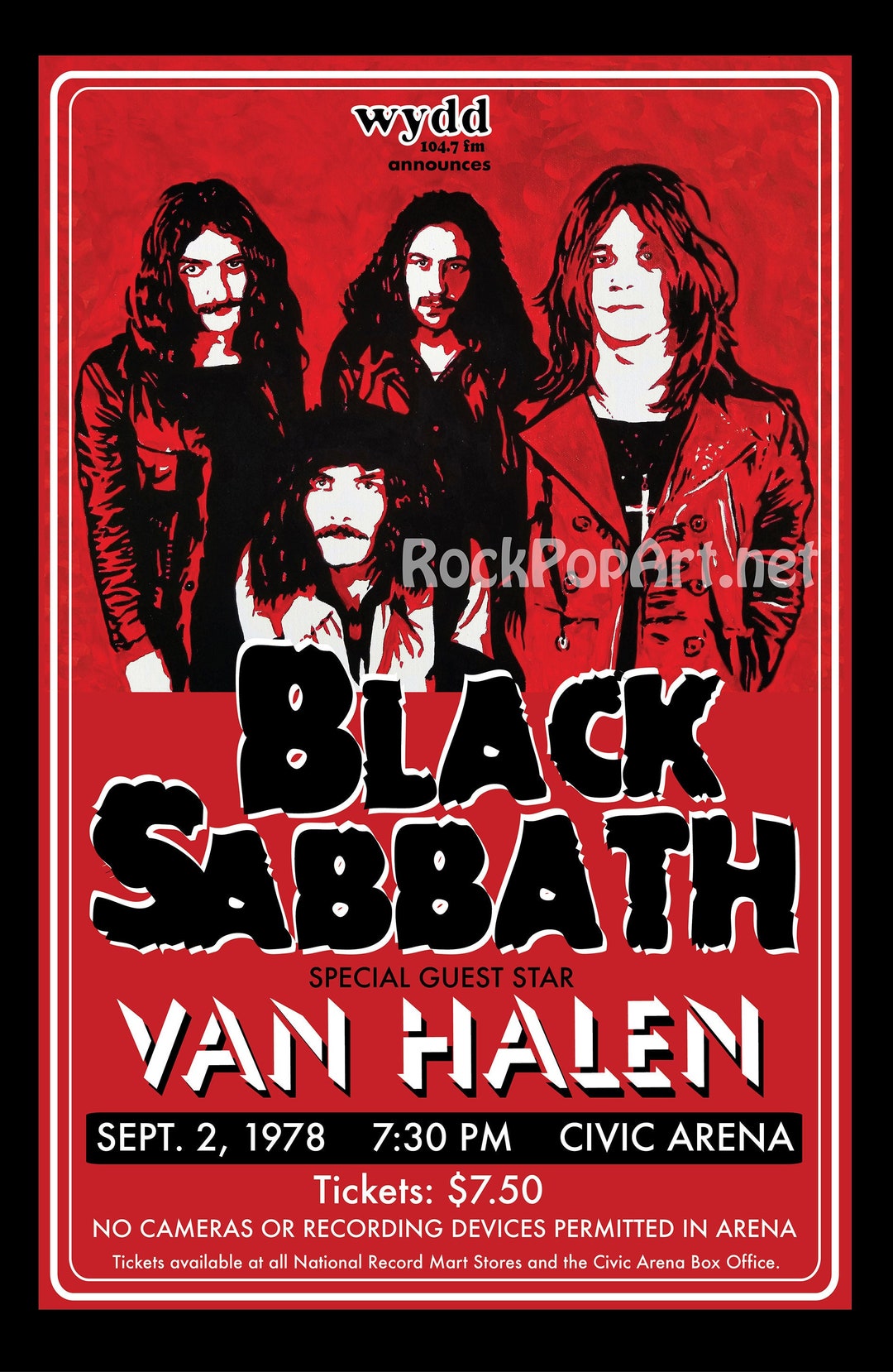 Pop Hot 1978 Retro-vintage Metal Re-imagines Original Tour BLACK Piece Halen Style - Look the Concert Authentic Posters Van Art OZZY Etsy SABBATH
