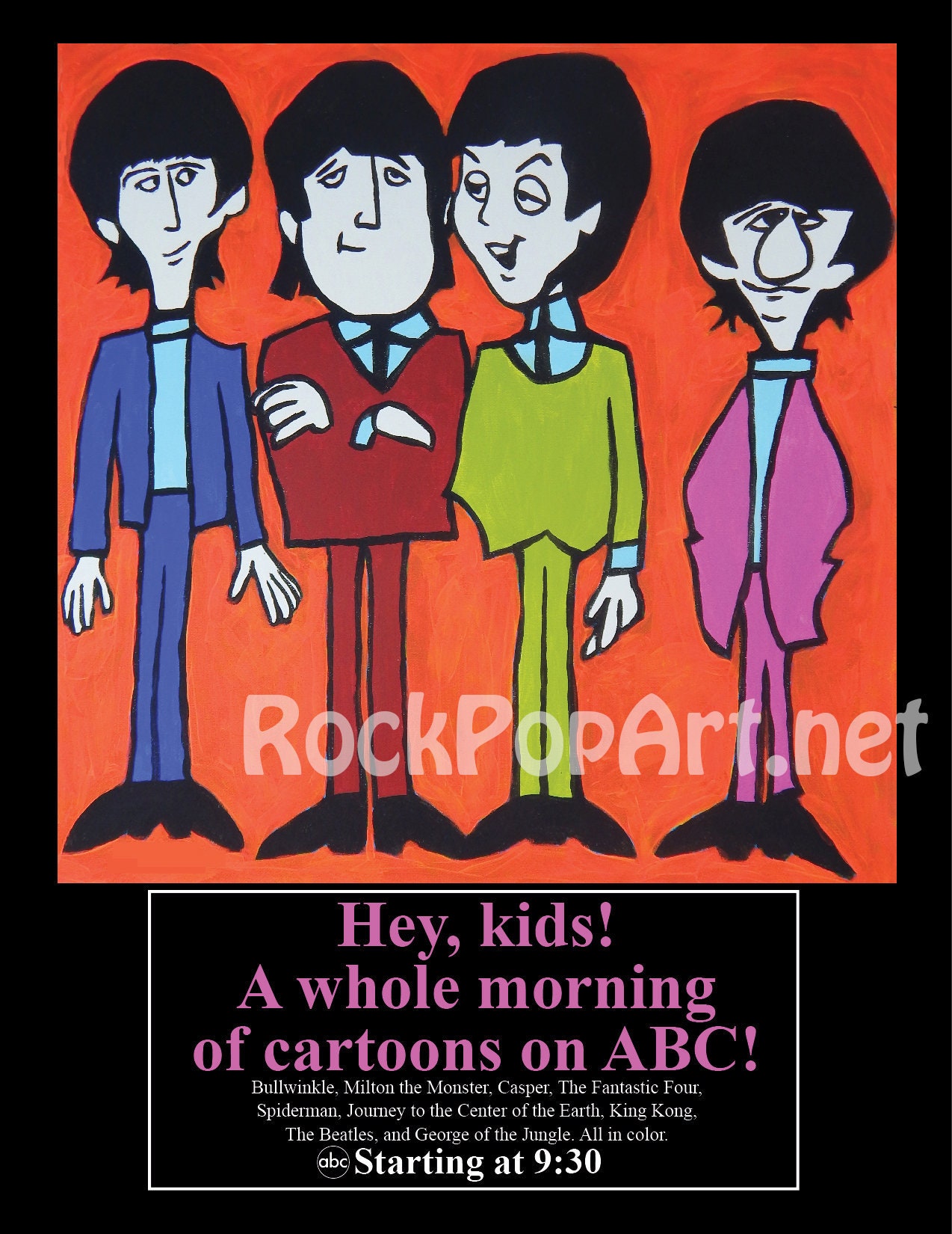 BEATLES 1965 Saturday Morning Cartoon Ad Poster Re-imagines the