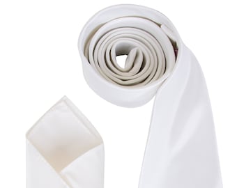 Mens Ivory Luxury Satin Neck Tie with matching Pocket Square