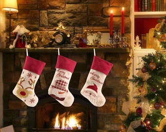 Red Xmas Stockings 17 inch Burlap Reindeer Large Christmas Stockings for Xmas Tree Fireplace Hanging Decoration Rorchio 4 Pack Christmas Stocking