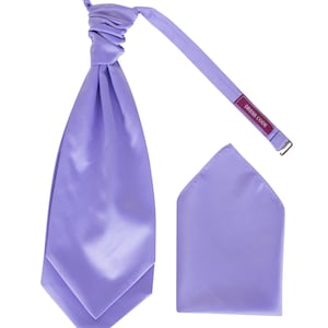 Ensemble cravate chouchou rouche en satin avec pochette de costume assortie pré-nouée Lavender Lilac