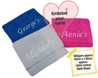 Personalized Bath Sheets 90x140cm Embroidery with Your name or monogram 500gsm 100% Cotton