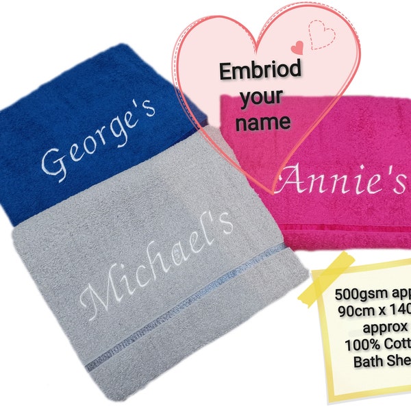 Personalized Bath Sheets 90x140cm Embroidery with Your name or monogram 500gsm 100% Cotton