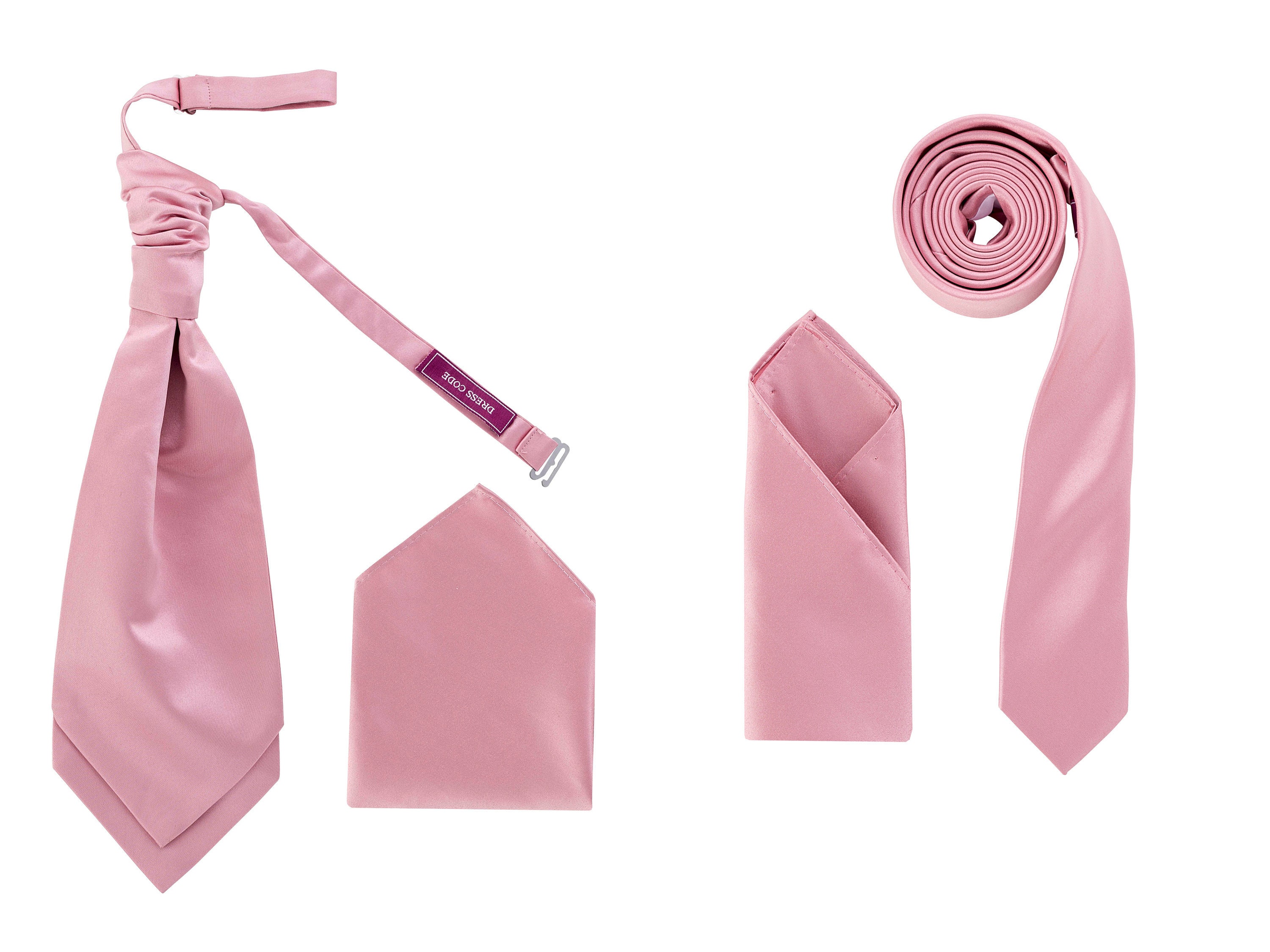 Plain Dusty Pink Satin Mens Cravat Tie and Pocket Square Set Pre tied Cravat 