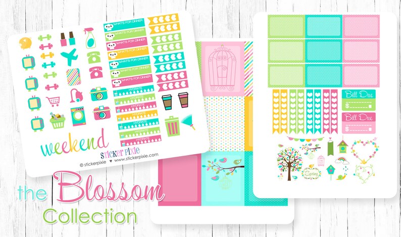 Planner Sticker Set Vertical Stickers Blossom Spring Theme Weekly Planner Set