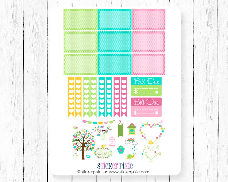 Planner Sticker Set Vertical Stickers Blossom Spring Theme Weekly Planner Set