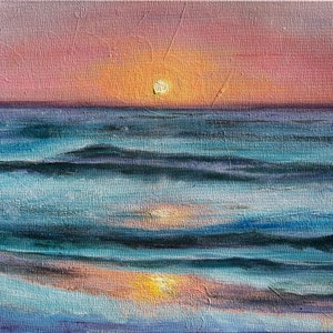 Sunset on the beach, seascape painting