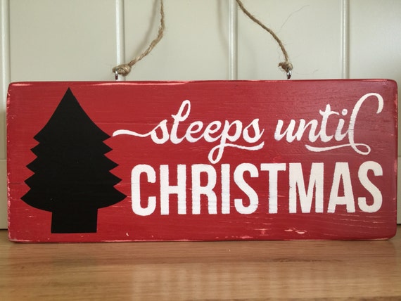 Childrens Red White Santa Sleeps Until Christmas Chalkboard Plaque Hanging Sign