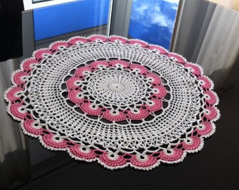 17 inches crochet doily pink white doily crocheted white doily table topper table centerpiece home decor lace doily 100% Cotton white lace