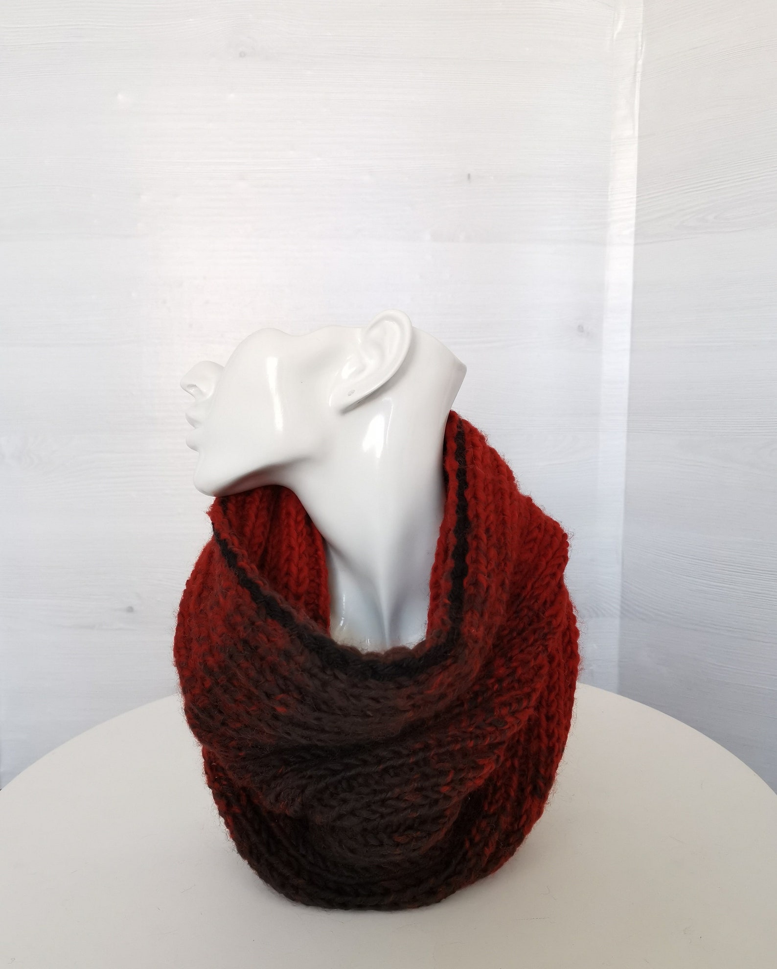 Dark Burnt Orange Knit Scarf Ombre Knitted Scarf Dark Orange and Brown