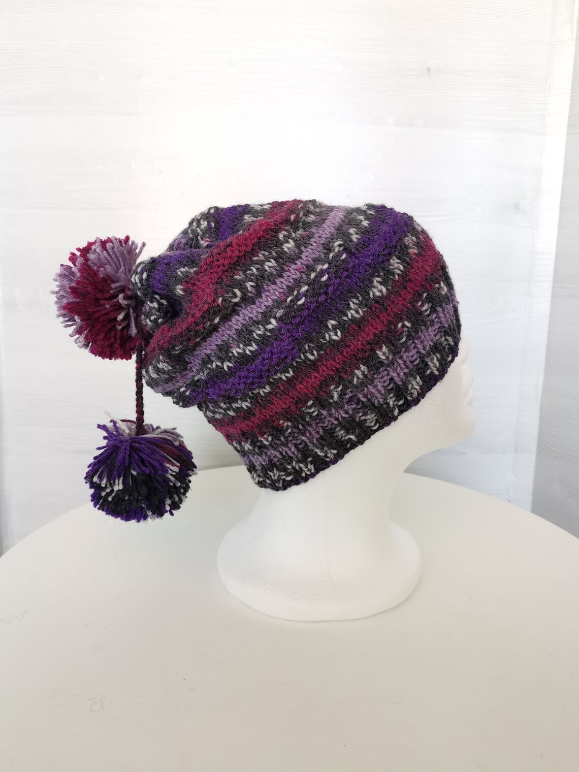 Mardi Gras Clown Nightcap: Purple Yellow Stripe Cotton Sleep Hat