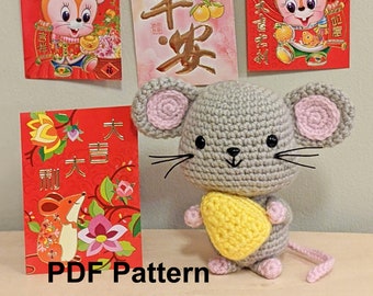 Crochet Pattern Year of the Rat Amigurumi, Crochet Pattern Year of the Mouse Amigurumi, Chinese New Year Rat and Mouse Crochet Pattern