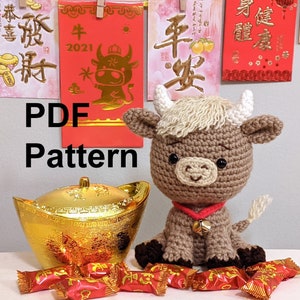 Crochet Pattern Year of Ox Amigurumi, Crochet Pattern Cow Amigurumi, Crochet Pattern Chinese New Year Ox, Crochet Pattern Lunar New Year Ox