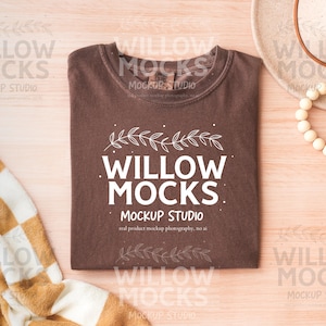 Comfort Colors 1717 Espresso Mockup | Folded T-shirt Mockup | Espresso C1717 Shirt Mockup | Real Product Mock | Boho Flat Lay Mockup