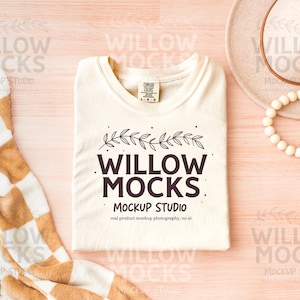 Comfort Colors 1717 Ivory Mockup | Folded T-shirt Mockup | Ivory C1717 Shirt Mockup | Real Product Mock | Boho Flat Lay Mockup
