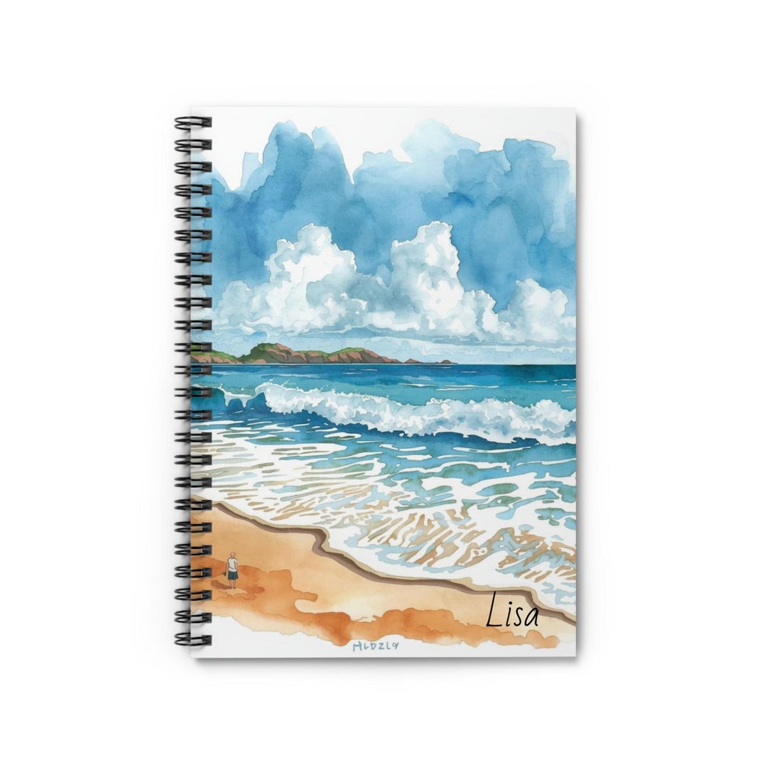 Coastal Watercolor Beach Scene Notebook | Ocean Waves Spiral Journal ...