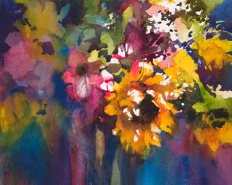 Floral Painting, Watercolor Floral, Painting of Flowers, Sunflower Painting, Colorful Flowers, Colorful Floral Painting