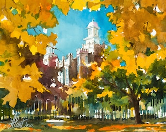 Logan LDS Temple, Logan Utah, LDS Art, Temple Watercolor