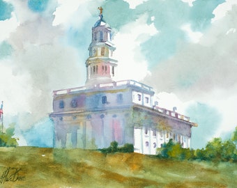 Nauvoo LDS Temple, Nauvoo, Illinois, Illinois Temple, LDS Art, LDS Watercolor, Nauvoo Temple Watercolor