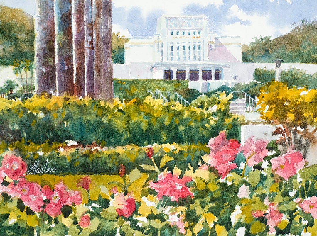 Templo SUD de Hawái, Templo de Laie Hawaii, Impresión del Templo de Hawái,  Acuarela SUD, Arte Mormón, Acuarela del Templo de Hawái - Etsy México, image size:1080x805