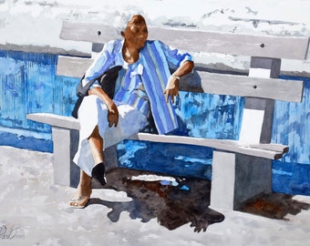 Black Art, Watercolor Print, Watercolor Painting, African Art, Home Art, Blue Painting