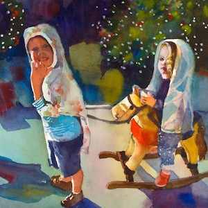Christmas Nativity Painting, Kid&#39;s Nativity, Mary and Joseph, Christmas Scene Watercolor