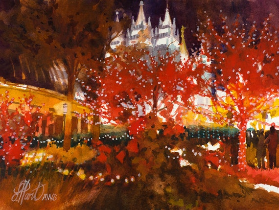 Temple Square Christmas Christmas Lights Painting Salt Lake Etsy