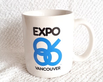 Vancouver Expo 86 Coffee Tea Mug Solid White Blue Logo Vintage Souvenir