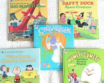 Golden Tell - A -Tale Storybook Lot 5 Cinderella Humpty Dumpty Daffy Duck Charlie Brown Big Machines