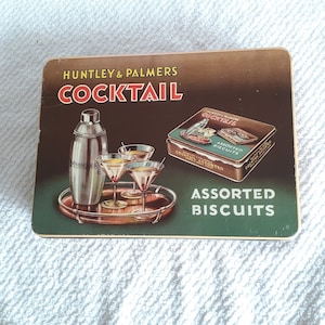 Huntley & Palmer Cocktail Assorted Biscuits Vintage Metal Tin Box Martini Glasses