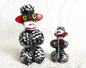 Redware Black Poodle Pair Mom and Pup Vintage Home Decor