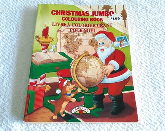 Vintage Landoll's Christmas Jumbo Colouring Book Holiday Theme Santa Snowman Winter
