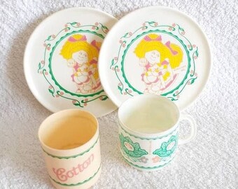 Cabbage Patch Kids Plastic Play Plates Cup and Cotton Holder Dolly Pretend Play