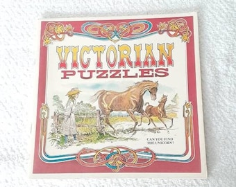 Vintage Victorian Puzzles Book with Horse Illustration Antique Style Troubador Press 1979